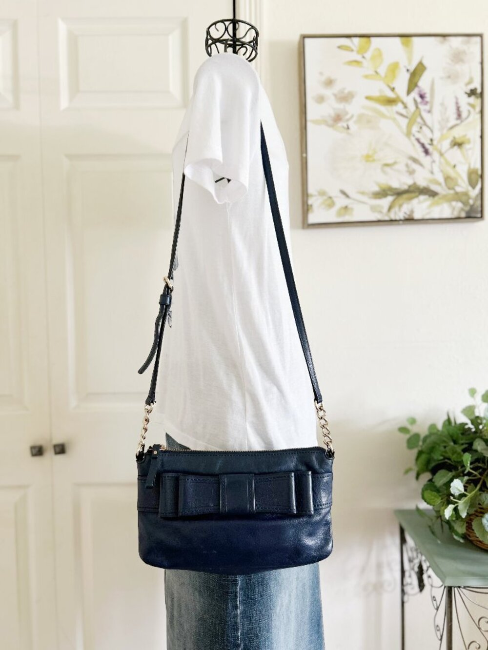 kate spade Navy Blue Leather Crossbody Bag with Front Bow Detail